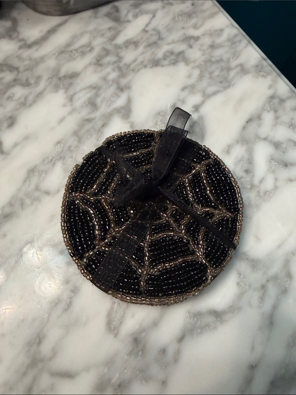 Beaded Black and Gold Spiderweb Round Coasters